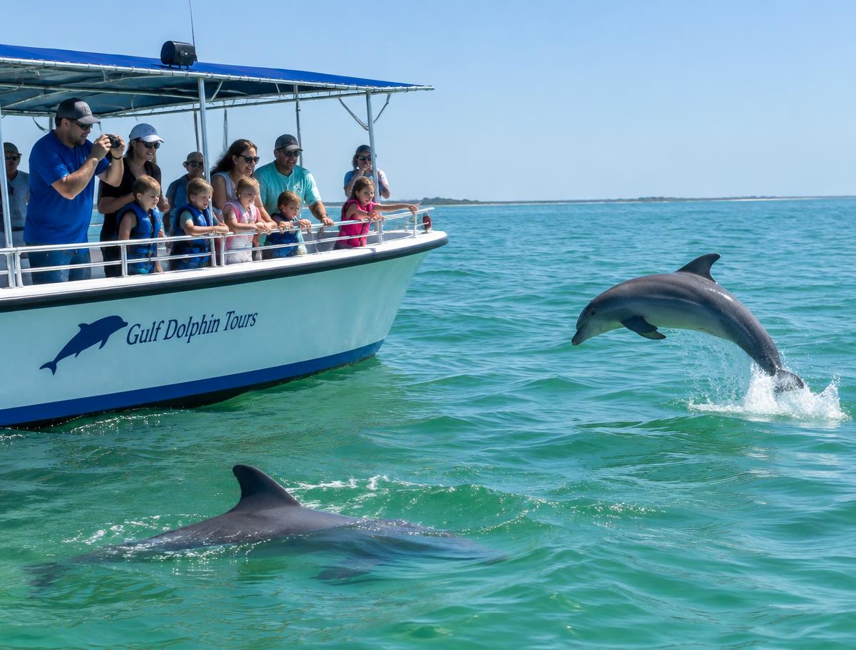 Dolphin tour boat with families